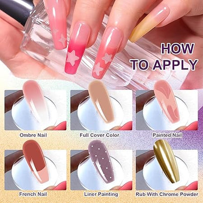 GV745 THR3E STROKES Solid Cream GelPolish Set, 9 Colors Pudding Gel Nail Polish Palette with Nail Brush, Nude Pink Orange Red Solid Gel Polish Nail Art Kit Soak Off Portable Gift for Girls/Friend DIY Home (F)