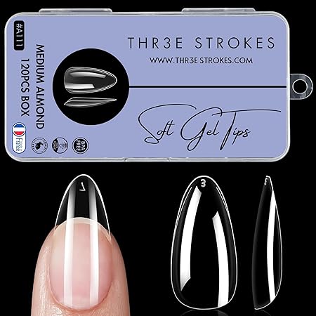 GV764 THR3E STROKES 120pcs Soft Gel Nail Tips, Gel X NailTips Clear Fake Nails Full Cover Soft Acrylic NailTips with Box for Extension Nail Manicure Salon Home DIY