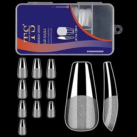 GV764 THR3E STROKES 120pcs Soft Gel Nail Tips, Gel X NailTips Clear Fake Nails Full Cover Soft Acrylic NailTips with Box for Extension Nail Manicure Salon Home DIY