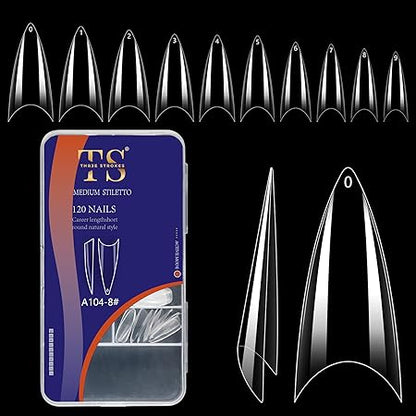 GV764 THR3E STROKES 120pcs Soft Gel Nail Tips, Gel X NailTips Clear Fake Nails Full Cover Soft Acrylic NailTips with Box for Extension Nail Manicure Salon Home DIY