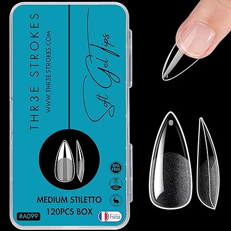 GV764 THR3E STROKES 120pcs Soft Gel Nail Tips, Gel X NailTips Clear Fake Nails Full Cover Soft Acrylic NailTips with Box for Extension Nail Manicure Salon Home DIY