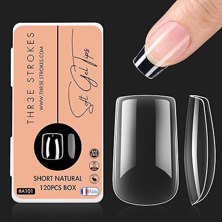 GV764 THR3E STROKES 120pcs Soft Gel Nail Tips, Gel X NailTips Clear Fake Nails Full Cover Soft Acrylic NailTips with Box for Extension Nail Manicure Salon Home DIY