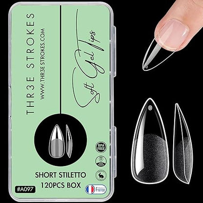 GV764 THR3E STROKES 120pcs Soft Gel Nail Tips, Gel X NailTips Clear Fake Nails Full Cover Soft Acrylic NailTips with Box for Extension Nail Manicure Salon Home DIY