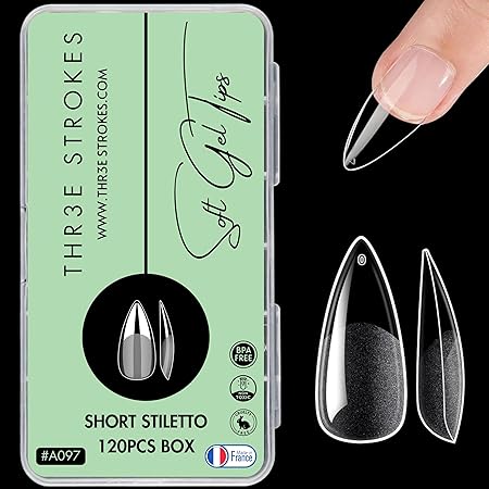 GV764 THR3E STROKES 120pcs Soft Gel Nail Tips, Gel X NailTips Clear Fake Nails Full Cover Soft Acrylic NailTips with Box for Extension Nail Manicure Salon Home DIY
