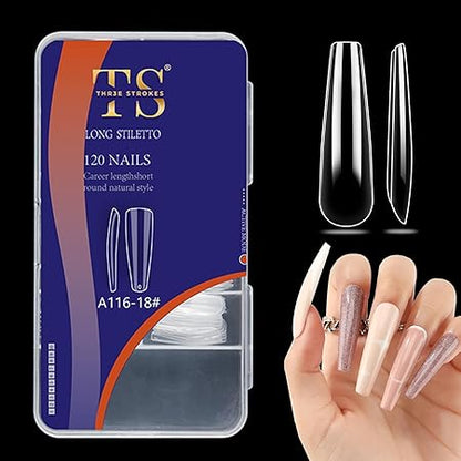 GV764 THR3E STROKES 120pcs Soft Gel Nail Tips, Gel X NailTips Clear Fake Nails Full Cover Soft Acrylic NailTips with Box for Extension Nail Manicure Salon Home DIY