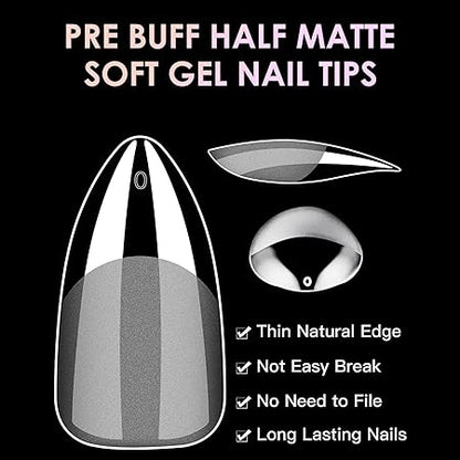 GV764 THR3E STROKES 120pcs Soft Gel Nail Tips, Gel X NailTips Clear Fake Nails Full Cover Soft Acrylic NailTips with Box for Extension Nail Manicure Salon Home DIY