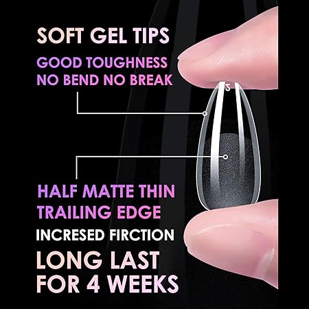 GV764 THR3E STROKES 120pcs Soft Gel Nail Tips, Gel X NailTips Clear Fake Nails Full Cover Soft Acrylic NailTips with Box for Extension Nail Manicure Salon Home DIY