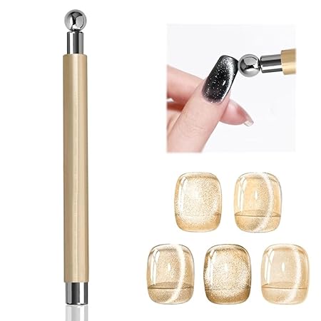 GV778 THR3E STROKES Essentials Cat Eye Magnetic For Nails Double-head Nail Magnet Sturdy Cat Eye Magnet For Nails With Round Magnetic Bead Multifunctional Magnet For Cat Eye Gel Polish Home Diy (Ball Magnet)