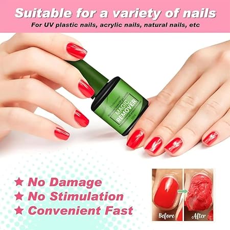 GV780 THR3E STROKES Gel Nail Polish Remover, No Need for Foil, Quick & Easy Polish Remover In 3-5 Minutes, No Need Soaking Or Wrapping Doesn't Hurt Nails-15ml (Set of 3) ( Buffer+Peeler+Cuticle Oil +Acrylic Remover) Accesories Free