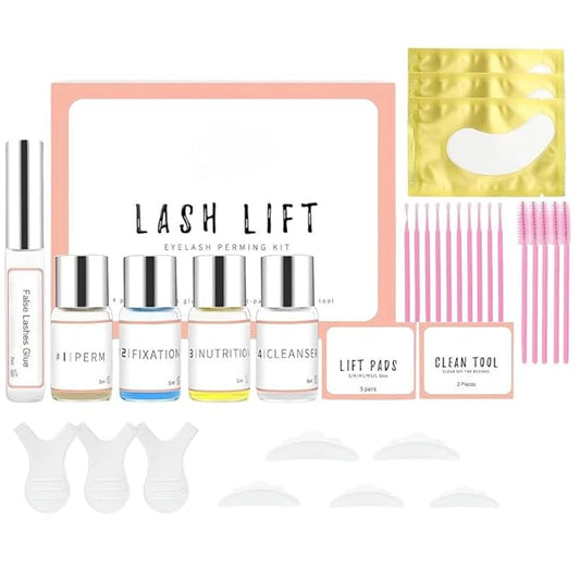 GV781 Professional Salon Semi-Permanent Curling Eyelash Perm Kit with Lash Shields, Eye Gel Pads and Brushes