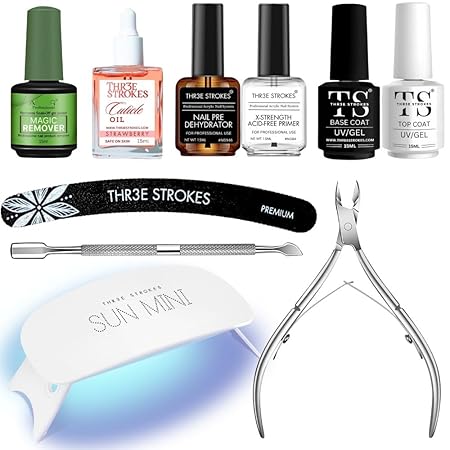 GV782 THR3E STROKES Professional Nail Art Essential Kit | Top Oat, Base Coat, Primer Dehydrator And More | Nail Art Accessories & Decorations For Diy Salon-quality Designs (Essential Kit)