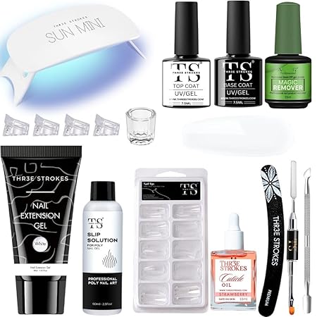 GV783 THR3E STROKES Professional Polygel Nail Extension Kit | All-in-One Medium Kit for Nail Art & Extension | Salon-Quality DIY Nail Kit (SALOMO KIT)