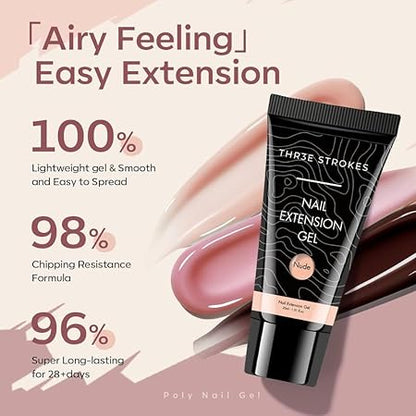 GV783 THR3E STROKES Professional Polygel Nail Extension Kit | All-in-One Medium Kit for Nail Art & Extension | Salon-Quality DIY Nail Kit (SALOMO KIT)