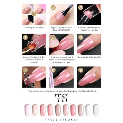 GV783 THR3E STROKES Professional Polygel Nail Extension Kit | All-in-One Medium Kit for Nail Art & Extension | Salon-Quality DIY Nail Kit (SALOMO KIT)