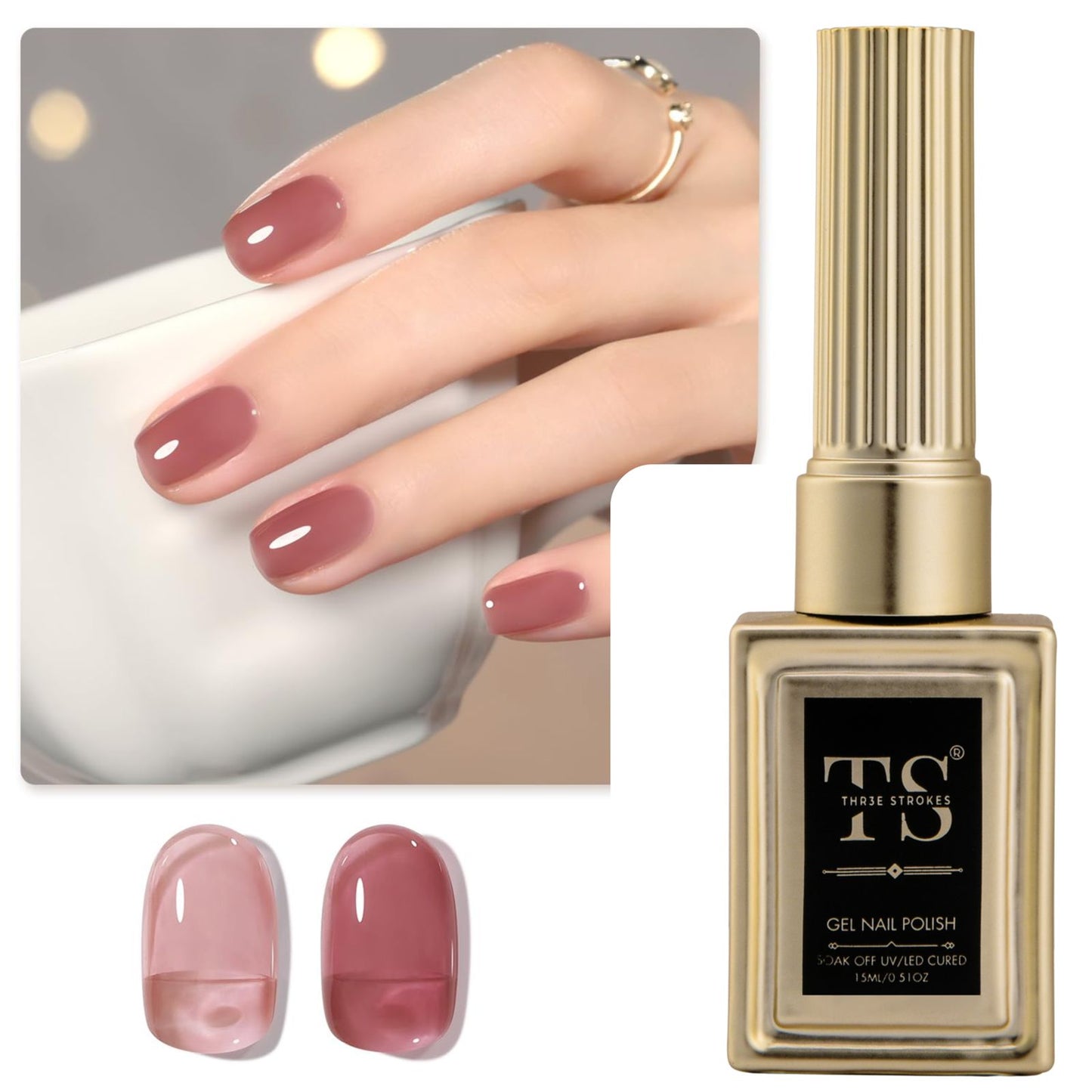 GV189 THR3E STROKES Professional UV Gel Nail Polish, HEMA-FREE Lasts Upto 21 Days, Super Glossy Finish, Non-Chipping, Non-Smudging, Quick Drying Nail Polish,15 ml (15ML)