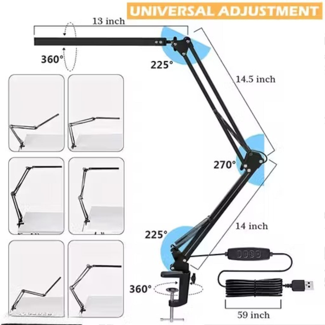 GV407 LED Desk Lamp Screw Fixed Desk Lamp Eye-Friendly LED Desk Lamp Work Lamp Dimmable Study Lamp Flexible Lamp Arm, USB Power LED Desk Lamp for Home, Office