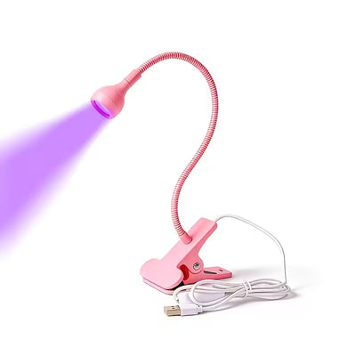 GV907 LED Lamp with Clip-On Flexible Metal Tube & Plastic Head – Mini USB Gel Lamp Nail Dryer for DIY Manicure Color may Vary