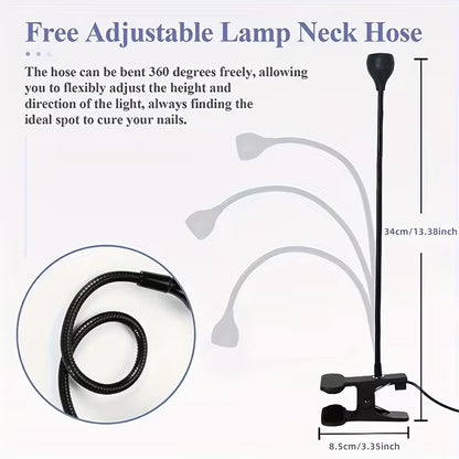 GV907 LED Lamp with Clip-On Flexible Metal Tube & Plastic Head – Mini USB Gel Lamp Nail Dryer for DIY Manicure Color may Vary