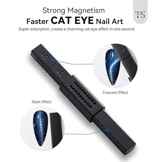 GV1078 THR3E STROKES Cat Eye Magnetic Nail Art Set, 9 Pieces, Double-Ended Magnet Tools with Square and Round Tips