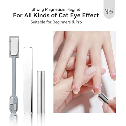 GV1078 THR3E STROKES Cat Eye Magnetic Nail Art Set, 9 Pieces, Double-Ended Magnet Tools with Square and Round Tips
