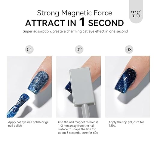 GV1078 THR3E STROKES Cat Eye Magnetic Nail Art Set, 9 Pieces, Double-Ended Magnet Tools with Square and Round Tips