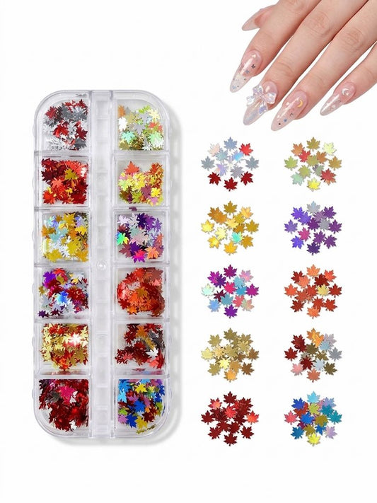 GV1046 Fall Nail Art Stickers Maple Leaf Nail Art Glitter Set – 3D Autumn Nail Sequins Decoration Kit