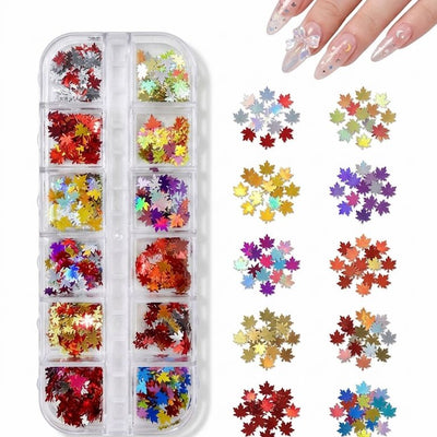 GV1046 Fall Nail Art Stickers Maple Leaf Nail Art Glitter Set – 3D Autumn Nail Sequins Decoration Kit