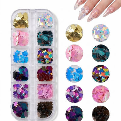 GV1056 Fall Nail Art Stickers Maple Leaf Nail Art Glitter Set – 3D Autumn Nail Sequins Decoration Kit