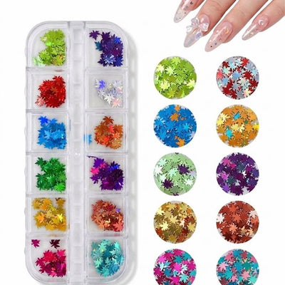 GV1057 Fall Nail Art Stickers Maple Leaf Nail Art Glitter Set – 3D Autumn Nail Sequins Decoration Kit