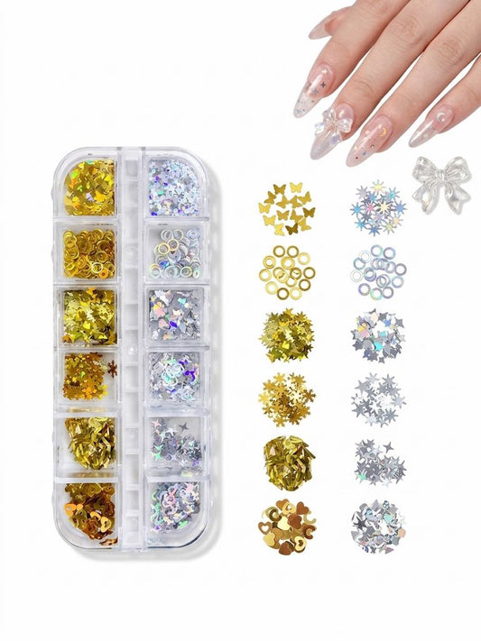 GV1063 Fall Nail Art Stickers Maple Leaf Nail Art Glitter Set – 3D Autumn Nail Sequins Decoration Kit