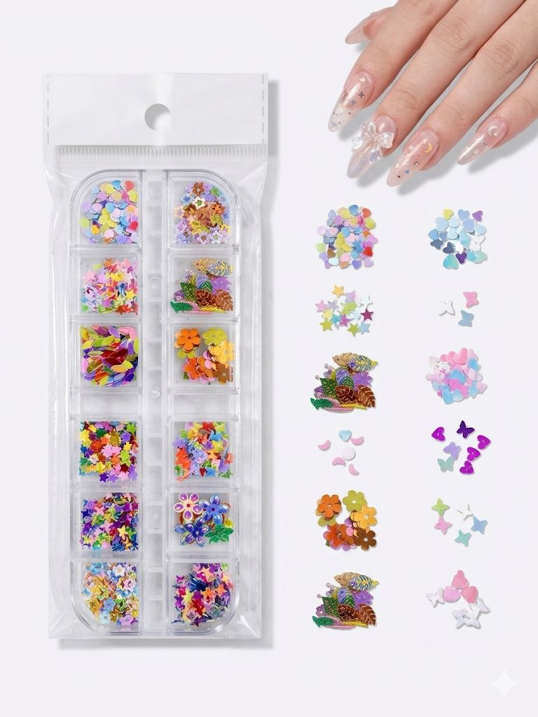 GV1064 Fall Nail Art Stickers Maple Leaf Nail Art Glitter Set – 3D Autumn Nail Sequins Decoration Kit