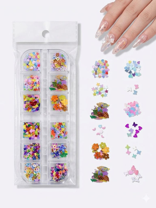 GV1064 Fall Nail Art Stickers Maple Leaf Nail Art Glitter Set – 3D Autumn Nail Sequins Decoration Kit