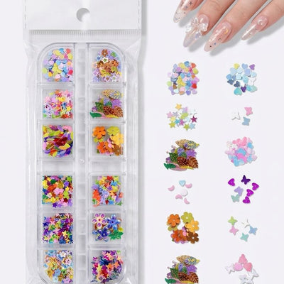 GV1064 Fall Nail Art Stickers Maple Leaf Nail Art Glitter Set – 3D Autumn Nail Sequins Decoration Kit