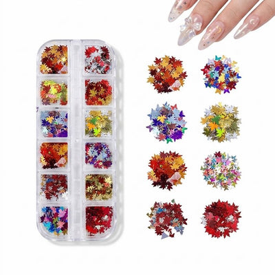 GV1065 Fall Nail Art Stickers Maple Leaf Nail Art Glitter Set – 3D Autumn Nail Sequins Decoration Kit