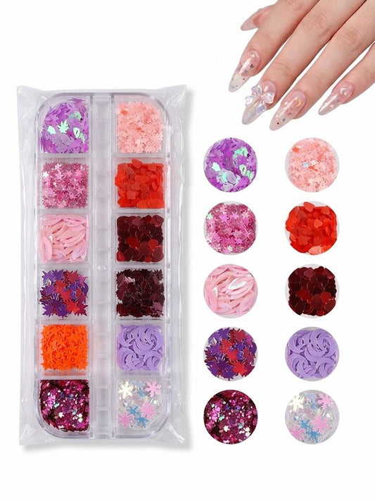 GV1067 Fall Nail Art Stickers Maple Leaf Nail Art Glitter Set – 3D Autumn Nail Sequins Decoration Kit