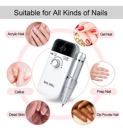 GV944 Professional Electric Nail Drill Machine – Portable Manicure & Pedicure Nail File with Speed Control (Rechargeable)