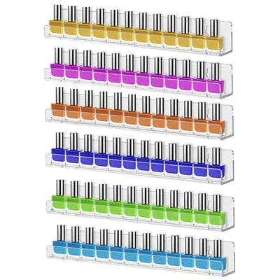 GV742 THR3E STROKES Acrylic Nail Polish Stand Holder, Wall Rack Shelf for Shop Display, Layers Acrylic Floating Wall Mount Ledges Cosmetic Organiser (Pack of 6)(PEEL THE STICKER BEFORE USE)