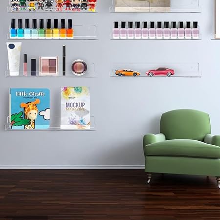 GV742 THR3E STROKES Acrylic Nail Polish Stand Holder, Wall Rack Shelf for Shop Display, Layers Acrylic Floating Wall Mount Ledges Cosmetic Organiser (Pack of 6)(PEEL THE STICKER BEFORE USE)