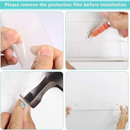 GV742 THR3E STROKES Acrylic Nail Polish Stand Holder, Wall Rack Shelf for Shop Display, Layers Acrylic Floating Wall Mount Ledges Cosmetic Organiser (Pack of 6)(PEEL THE STICKER BEFORE USE)