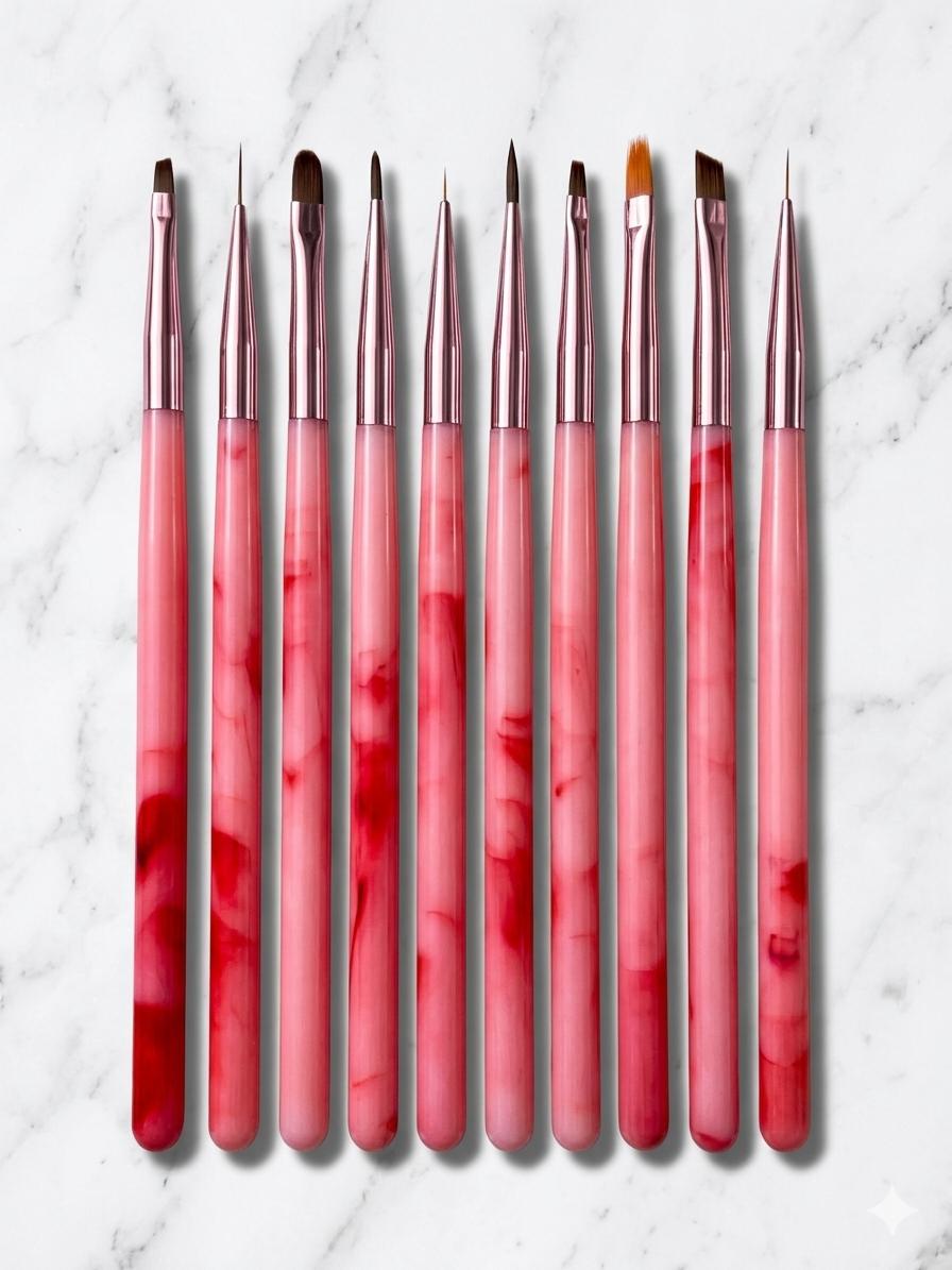 GV1016 10 PCS Nail Art Brush Set – Professional Nail Design Brushes Kit Color may Vary