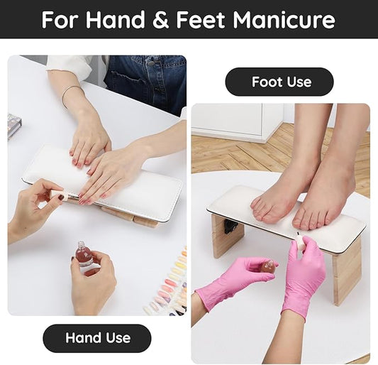 GV878 Foldable Nail Armrest – Adjustable Wooden Manicure Hand Rest with PU Leather Cushion