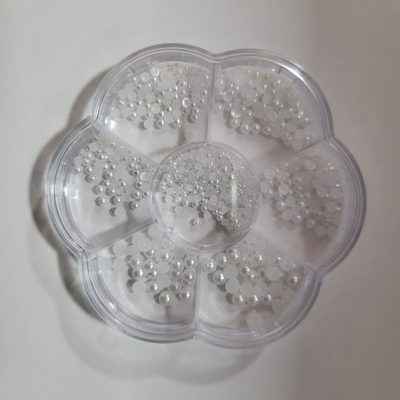 GV947 Nail Art Pearl Rhinestone Decoration Set – Mixed Size Flat Back Pearls with Storage Wheel for DIY Nail Design