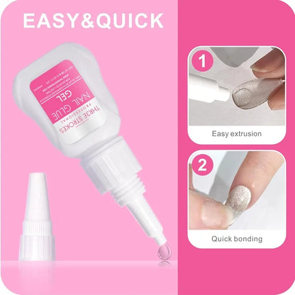 GV1162 THR3E STROKES Superstrong Nail Glue Gel – Improved Formula for Press-Ons, Tips & Nail Extensions (18g)