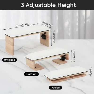 GV878 Foldable Nail Armrest – Adjustable Wooden Manicure Hand Rest with PU Leather Cushion