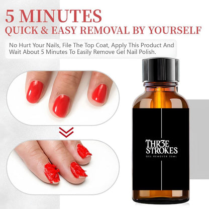 GV1121 THR3E STROKES Gel Nail Polish Remover 30ml, No Soaking or Wrapping Needed, Quick Gel Remover for Nails, Removes Polish in 3-5 Minutes