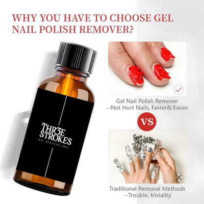 GV1121 THR3E STROKES Gel Nail Polish Remover 30ml, No Soaking or Wrapping Needed, Quick Gel Remover for Nails, Removes Polish in 3-5 Minutes