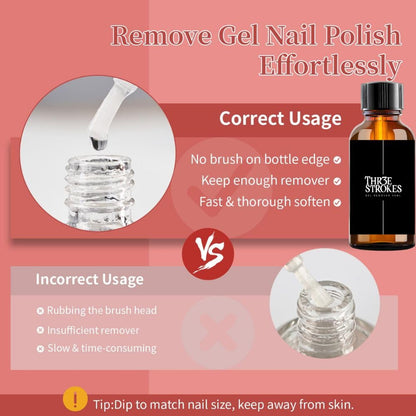 GV1121 THR3E STROKES Gel Nail Polish Remover 30ml, No Soaking or Wrapping Needed, Quick Gel Remover for Nails, Removes Polish in 3-5 Minutes