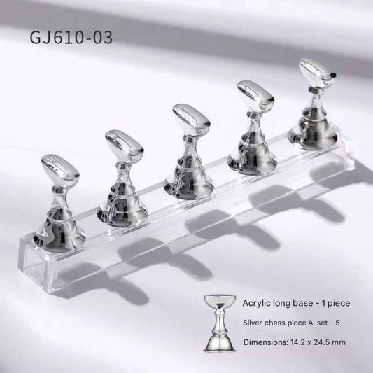 GV881 Acrylic Long Base Nail Display Stand with Silver Magnetic Holders – Professional Nail Art Practice Tool