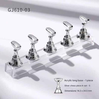 GV881 Acrylic Long Base Nail Display Stand with Silver Magnetic Holders – Professional Nail Art Practice Tool