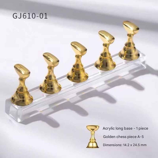 GV882 Acrylic Long Base Nail Display Stand with Gold Magnetic Holders – Professional Nail Art Practice Tool